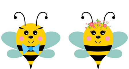 Funny couple bee isolated on white