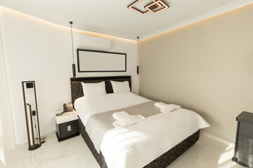 Interior of a luxury bedroom with marble floor