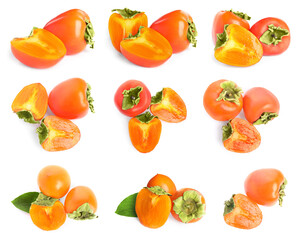 Set with sweet ripe persimmons on white background