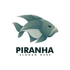 Vector Logo Illustration Piranha Gradient Colorful Style.