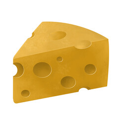 Cheese slice isolated on white background. Flat style realistic yellow milk food symbol. Triangle block cheese illustration.