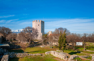 Fototapeta na wymiar Pieria Greece, Platamon castle, the imposing medieval fortress located southeast of mount Olympus is one of the most impressive and well preserved castles in Greece. 