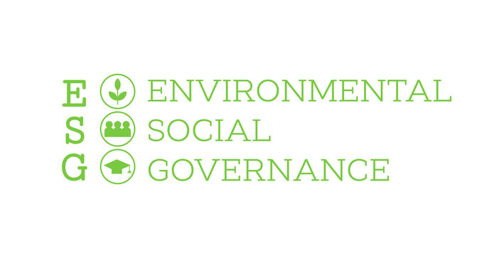 ESG Environmental Social Corporate Governance Business. Sustainable Development Growth Concept. Green Eco Friendly Label Sign Symbol Isolated On White. Company Investment Quality Score Credit Rating.