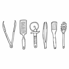 Doodle vector icon of kitchenware, spoon, knife, fork