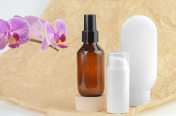Natural organic cosmetics for personal hygiene. SPA cosmetics branding mockup
