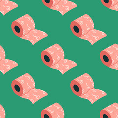 Seamless pattern of toilet paper rolls. Seamless pattern in cartoon style. Vector illustration