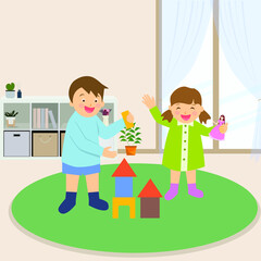Obraz premium Children are playing with toys in the house.