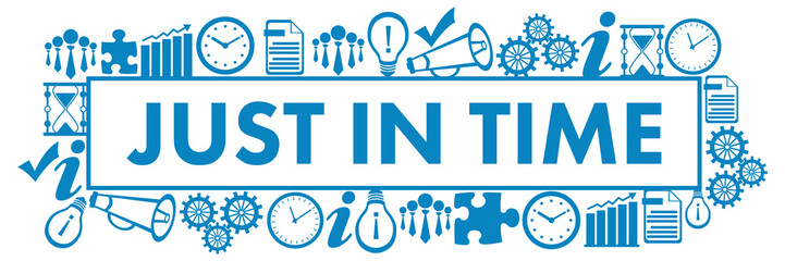Just In Time Business Symbols Surrounded Box Blue 