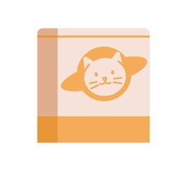 Cats food in box. Kittens feed in package. Feline animals treats. Vet pets product in pack for kitties. Flat vector illustration isolated on white background