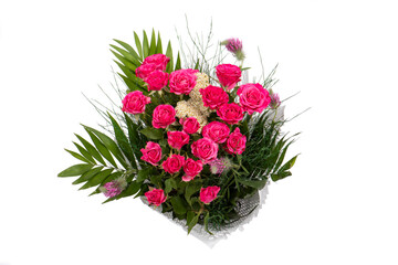 Fototapeta premium Bouquet of flowers - a composition of pink roses. Background for a postcard.