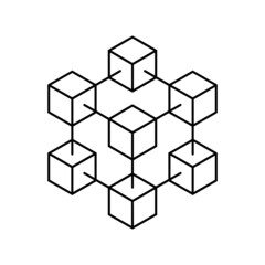 Blockchain icon. Blockchain structure. Block chain logo. Cube in line style. Crypto currency symbol. Crypto business. Cryptography data. Network technology. Vector