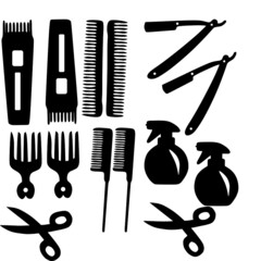 Barbershop Equipment Vector
Hair scissors
Combs of various sizes
Razor or razor
Water spray bottle