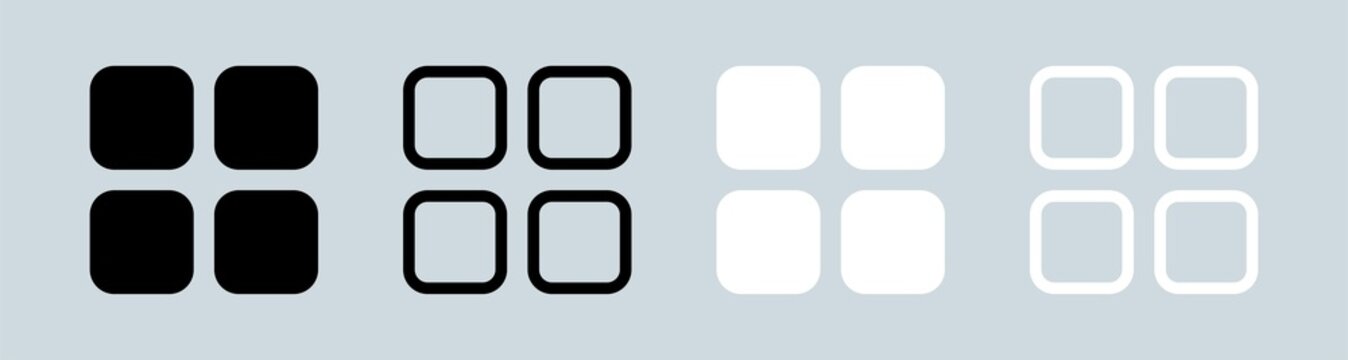 Main Menu Icon In Black And White Colors. Application List Icon Collection.