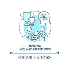 Raising well adjusted kids turquoise concept icon. Benefit of same-sex parenting abstract idea thin line illustration. Isolated outline drawing. Editable stroke. Arial, Myriad Pro-Bold fonts used