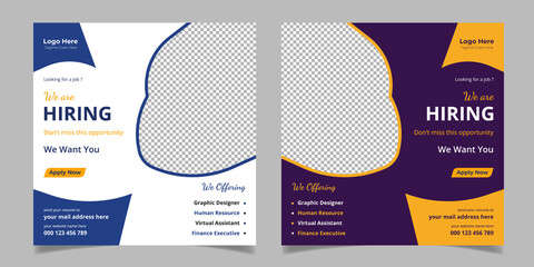 We Are Hiring Job Post Vacancy Social Media Post Square Web Banner Template Design