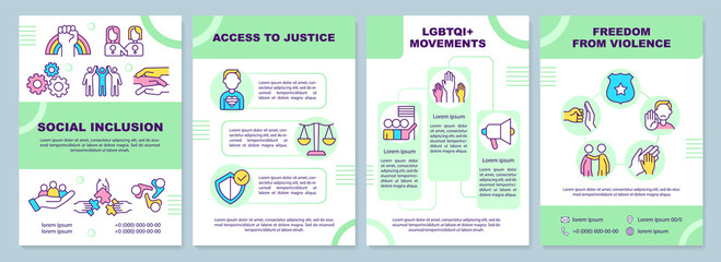 LGBT community programs brochure template. Support LGBTQ. Leaflet design with linear icons. Editable 4 vector layouts for presentation, annual reports. Arial-Black, Myriad Pro-Regular fonts used