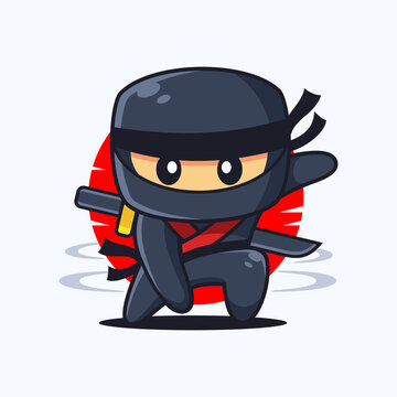Ninja Cartoon Character Landing Pose
