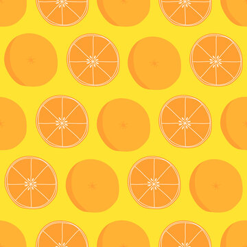 Seamless fruit pattern for background. Hand drawn oranges on a light background. Vector illustration.

