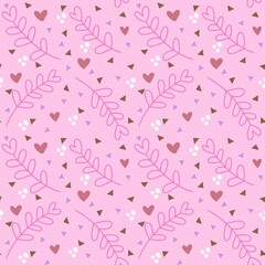 Simple floral seamless leaves and hearts and triangle pattern for fabrics and wrapping paper and gifts and kids