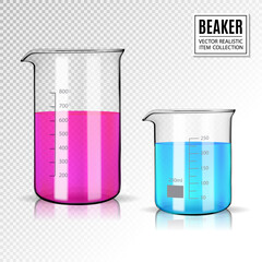 Laboratory glassware or beaker with varicolored liquid. - 511023711