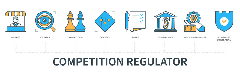 Competition regulator vector infographic in minimal flat line style