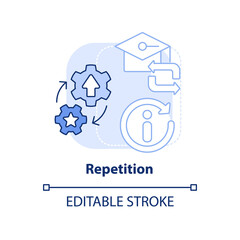 Repetition light blue concept icon. Rote learning and training. Principle of learning abstract idea thin line illustration. Isolated outline drawing. Editable stroke. Arial, Myriad Pro-Bold fonts used