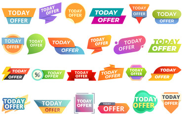 Today offer icons set cartoon vector. Promo sale. Flash offer