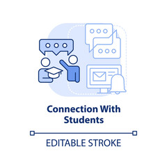 Connection with students light blue concept icon. Contact to ask question. Learning abstract idea thin line illustration. Isolated outline drawing. Editable stroke. Arial, Myriad Pro-Bold fonts used