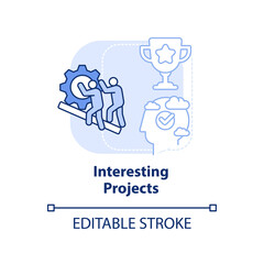 Interesting projects light blue concept icon. Teamwork. Learning environment abstract idea thin line illustration. Isolated outline drawing. Editable stroke. Arial, Myriad Pro-Bold fonts used