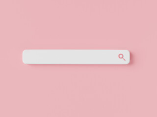 web search concept. Search bar icon on pink background. website, Search form template, Information search system. Navigation and search. Cartoon minimal style. 3d icon render illustration