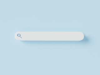 3d icon render illustration of sky blue search bar icon on sky blue background. internet search, website, Information search system. web search concept. banner, web page. Cartoon minimal style