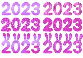 Set with 2023 rabbit numbers for new year gifts and stickers and notebooks and hobbies and holidays