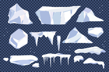 Icebergs vector cartoon set isolated on a transparent background.