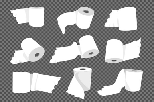 Toilet paper roll vector cartoon set isolated on a transparent background.