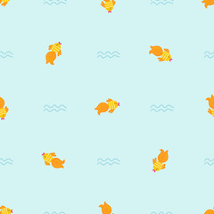 Fototapeta na wymiar Goldfish in the sea, vector seamless pattern in flat style