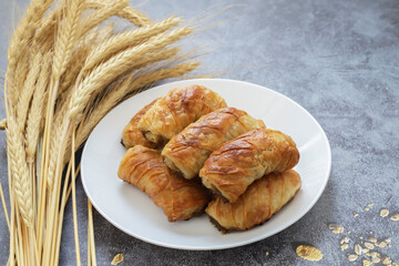 Turkish Tepsi Boregi, Round Borek, Tray pastry (Turkish name; rulo borek - sigara boregi)