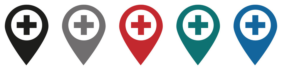 Fototapeta premium Medical heart icon with a cross pointer card. Isolated on a white background. Vector illustration