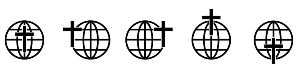Christian cross icon globe Christian cross icon. Linear globe icon. Vector illustration eps10
