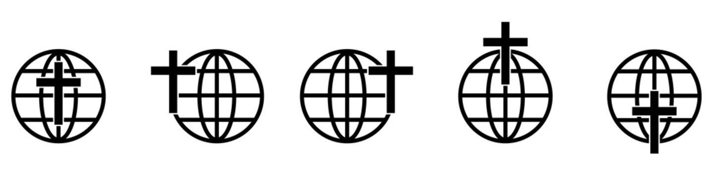 Christian cross icon globe Christian cross icon. Linear globe icon. Vector illustration eps10