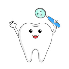 Cute cartoon tooth character. Dental care concept. Vector illustration.