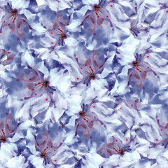 Azaleas. Seamless pattern with flowers. Pattern for print, advertising, web design. Stylization: watercolor.