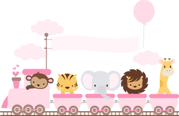 Pink Choo Choo train with cute jungle animals 