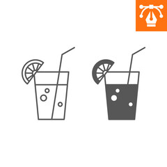 Cocktail line and solid icon, outline style icon for web site or mobile app, travel and drink, lemonade vector icon, simple vector illustration, vector graphics with editable strokes.