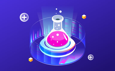 People are developing new drugs, technology medical treatment, vector isometric illustration