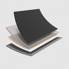 Hierarchical materials realistic fabrics, functional fibers or sanitary pads. 3D Advertising Model Isolated Antibacterial Disposable Fiber Soft Filler, Comfortable Synthetic Fiber.