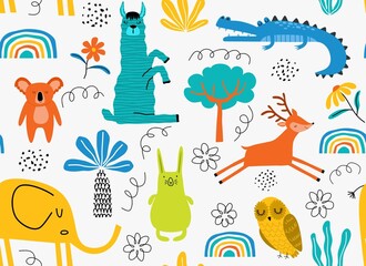Vector seamless pattern with cute animal.