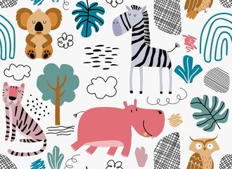 Vector seamless pattern with cute animal. © andin