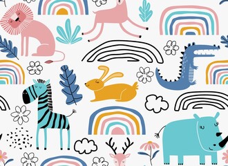 Vector seamless pattern with cute animal.