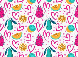 seamless pattern with Cute summer fruit background.