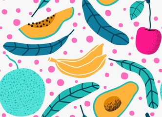 seamless pattern with Cute summer fruit background.
